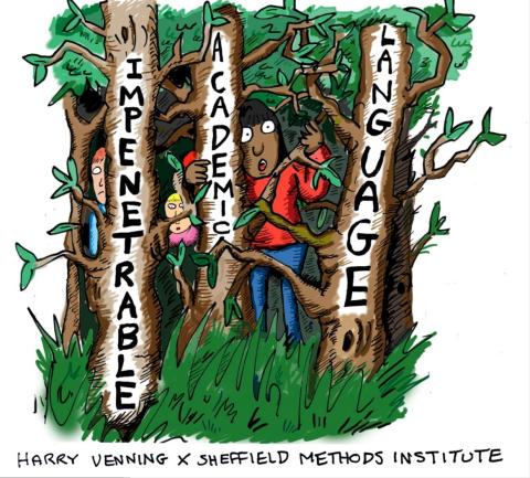 Cartoon demonstrating impenetrable academic language